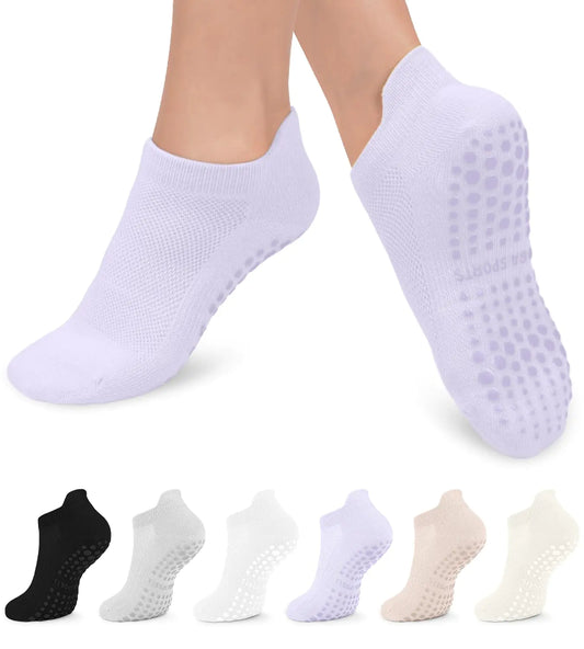 6 Pairs Grip Pilates Socks for Women, Non-slip Yoga Athletic Socks for Barre Ballet Barefoot Workout Hospital Small-Medium Multicolor 03